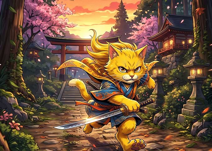 Fierce Samurai Cat Warrior