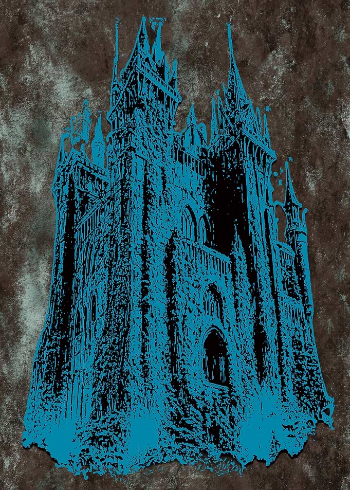 Gothic Castle Silhouette in Blue