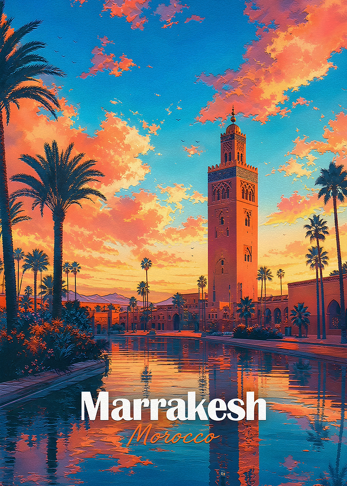 Marrakesh Morocco Sunset Travel Poster