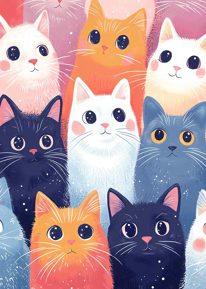 Colorful Cartoon Cat Portrait Collection