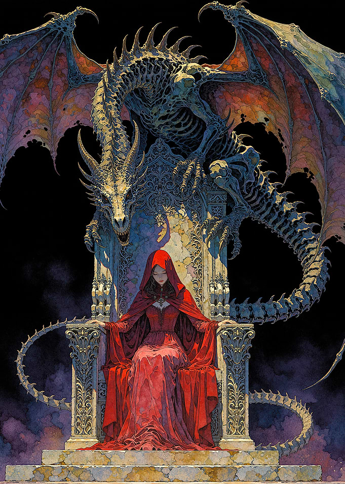 Queen in Red on Dragon Throne