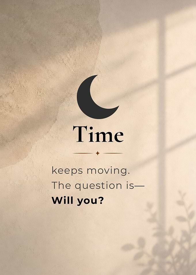 Minimalist Time Motivation Wall Art | Scandinavian Crescent Moon Quote Print | Neutral Beige Modern Poster