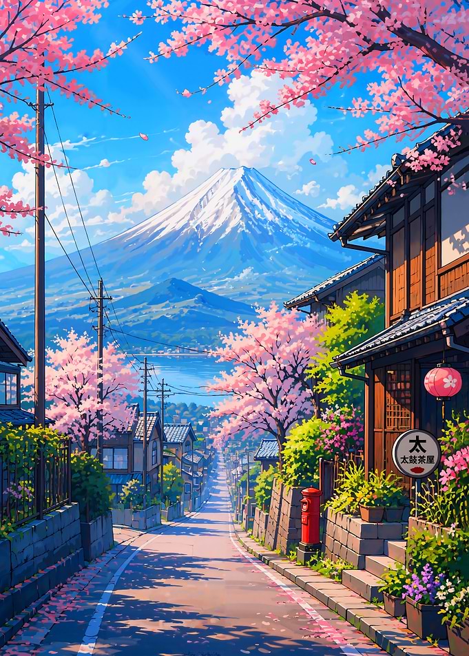Mount Fuji View with Cherry Blossoms