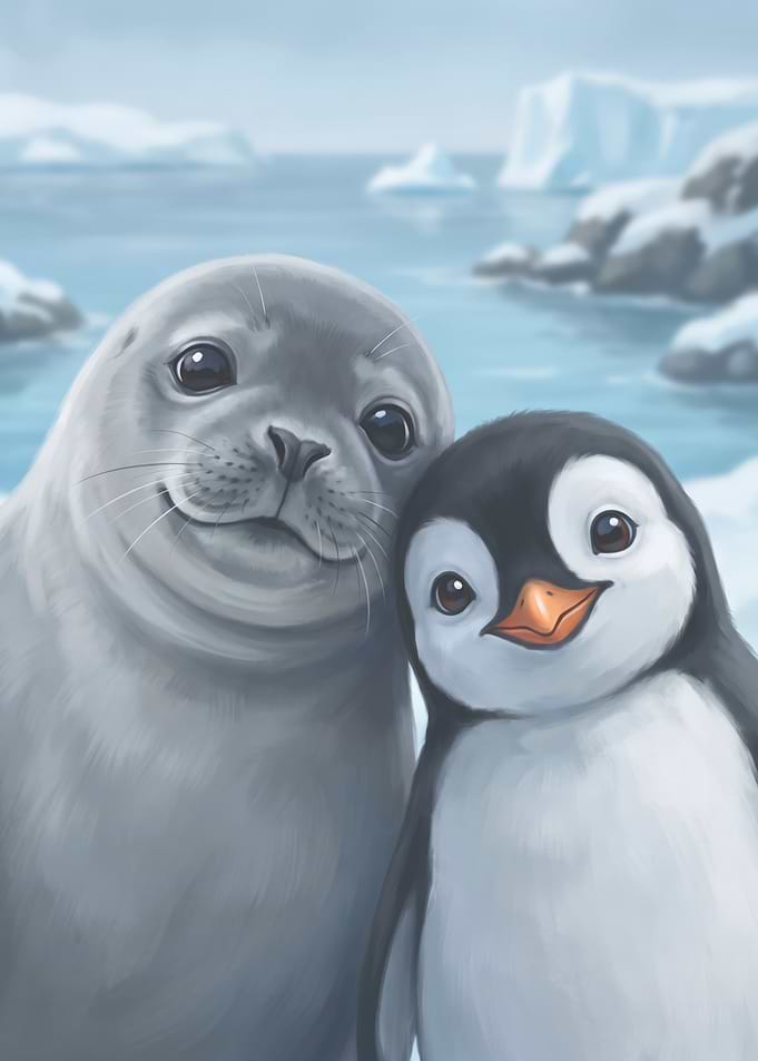 Cute Seal and Penguin Friends