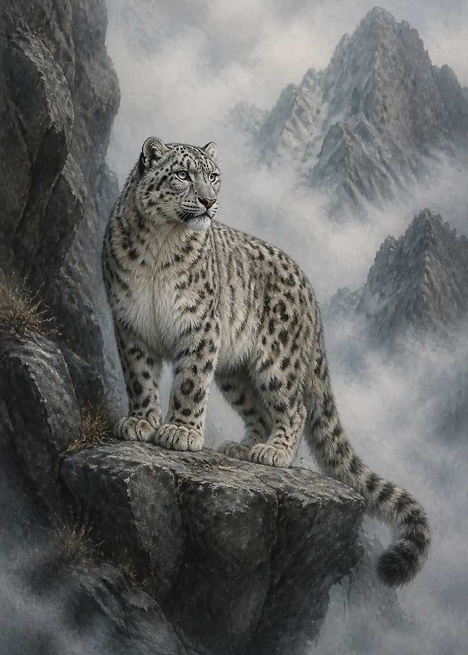 Majestic Snow Leopard on Mountain Cliff