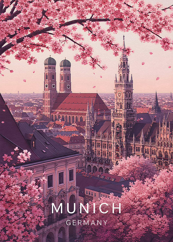 Munich Germany Cherry Blossom Cityscape