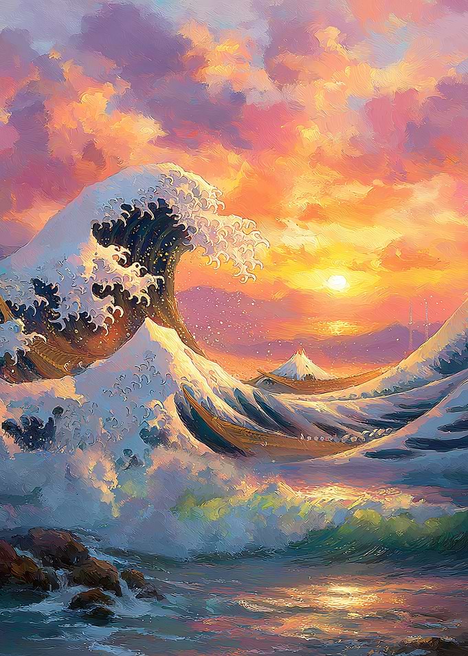 The Great Wave at Sunset Painting