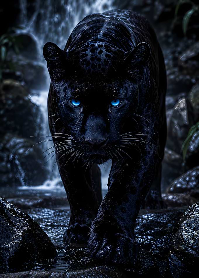 Black Panther with Glowing Blue Eyes