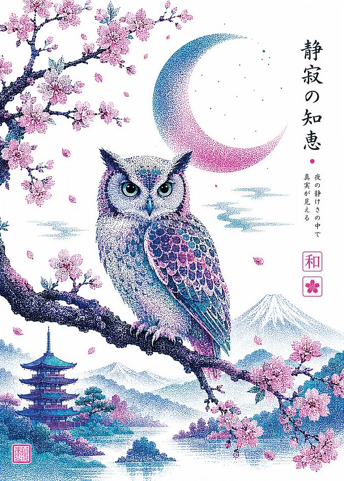 Owl with Cherry Blossoms