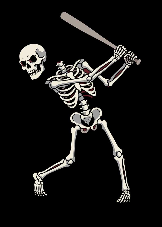 Skeleton Baseball Player Swinging Bat