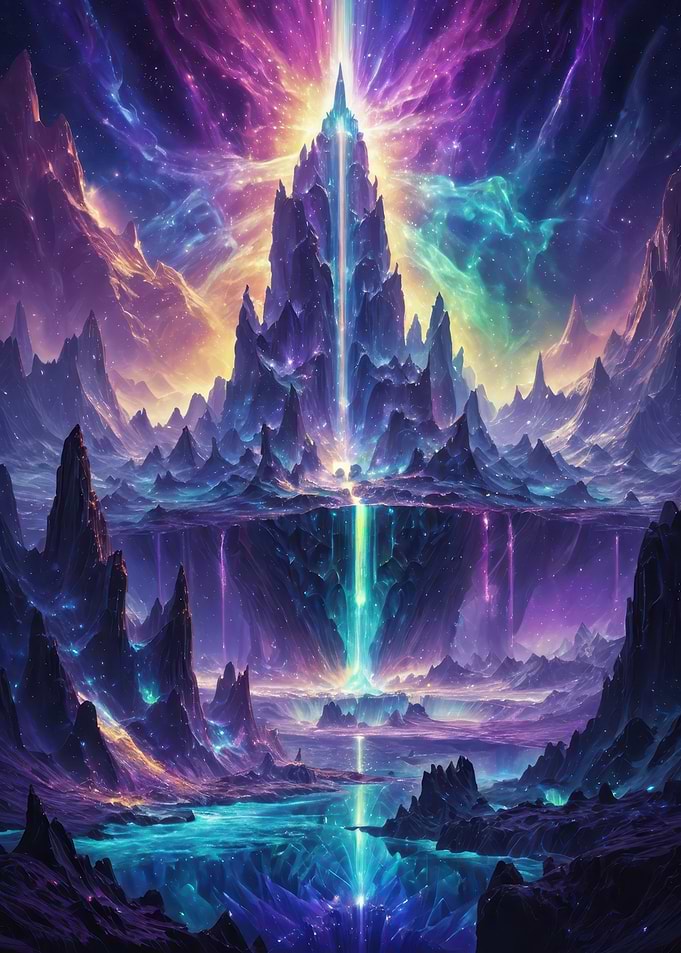 Celestial Spire — Neon Mountain of Light