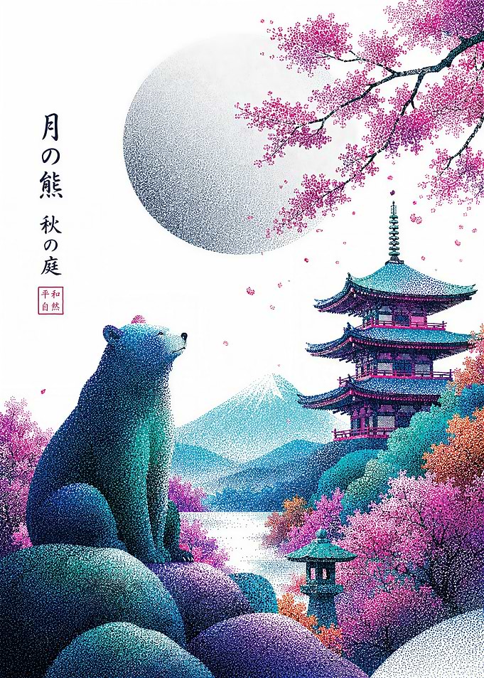 Bear in Japanese Autumn Garden