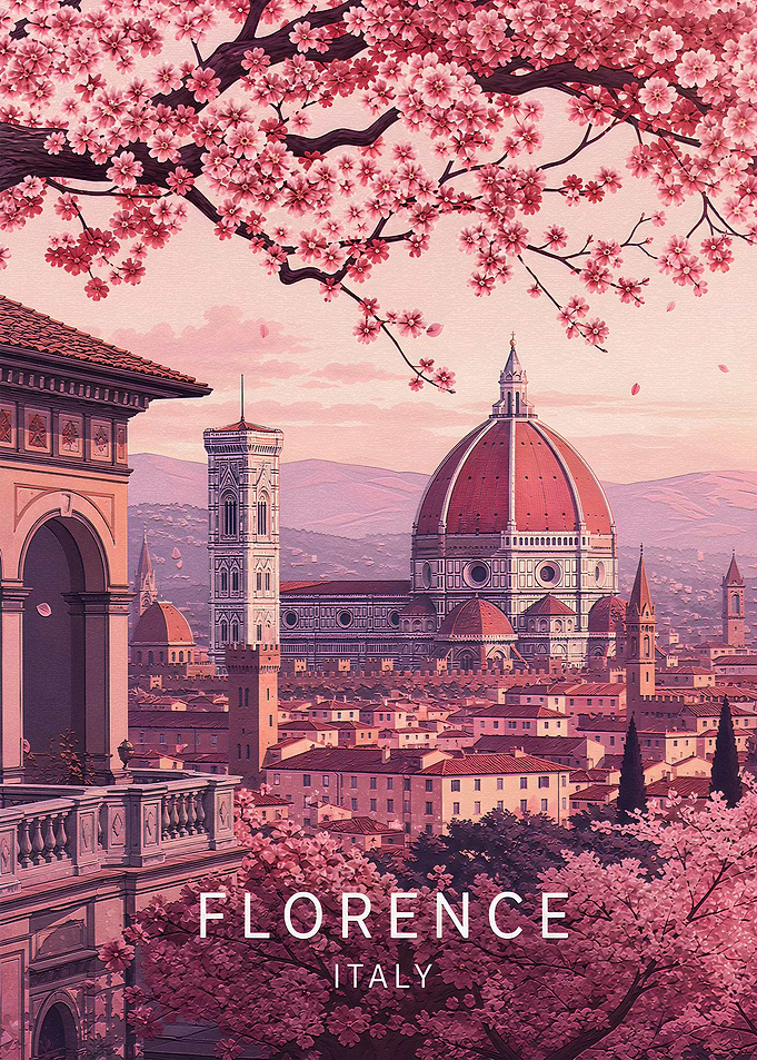 Florence Italy Cherry Blossom Travel Poster