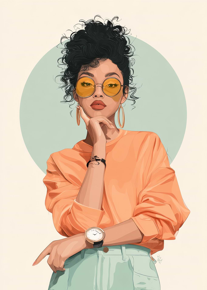 Stylish Woman with Curly Hair