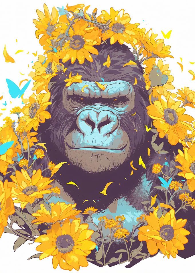 Gorilla Surrounded by Vibrant Sunflowers
