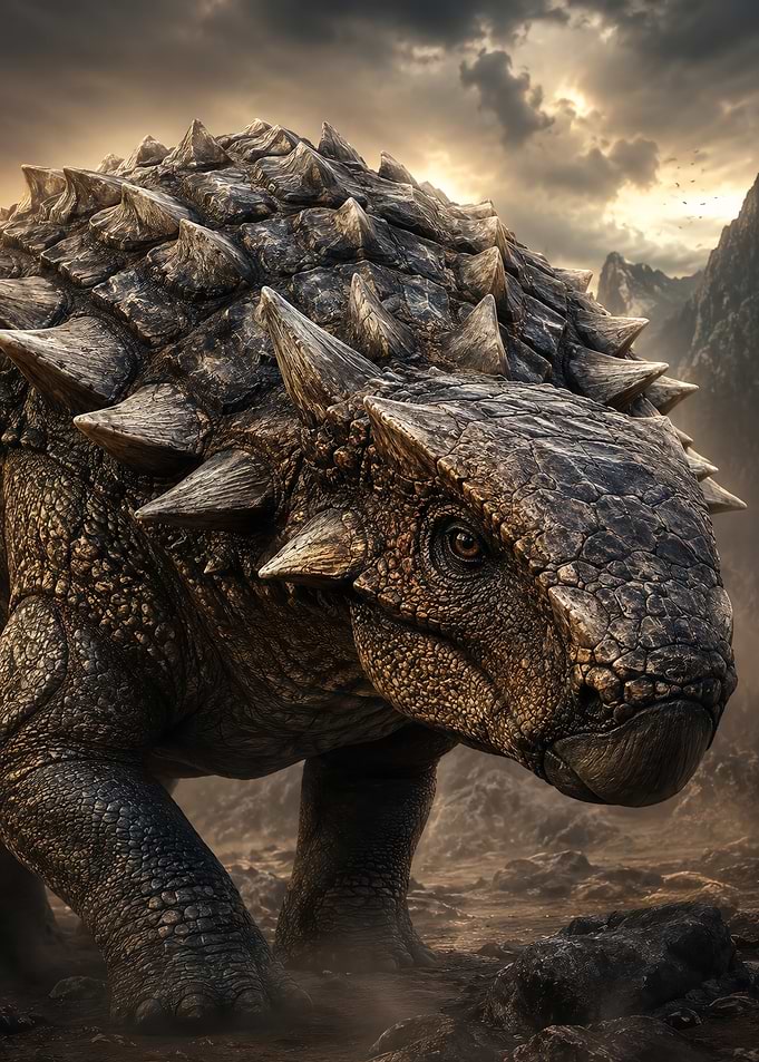 Ankylosaurus in a Dramatic Landscape
