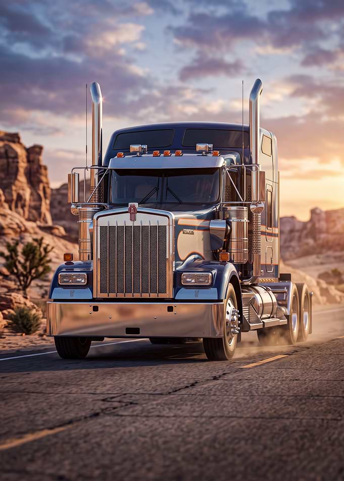 Kenworth Semi Truck on Desert Highway