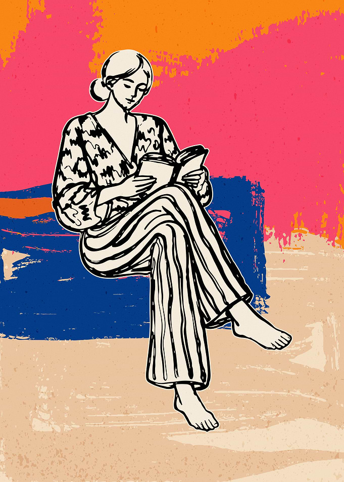 Woman Reading Book Abstract Illustration