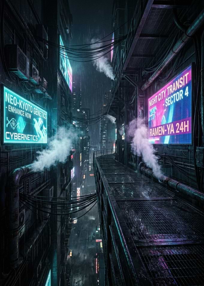 Rainy Cyberpunk City Alleyway