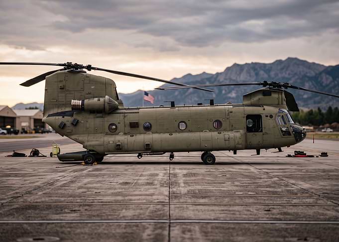 Military Chinook Helicopter on Tarmac
