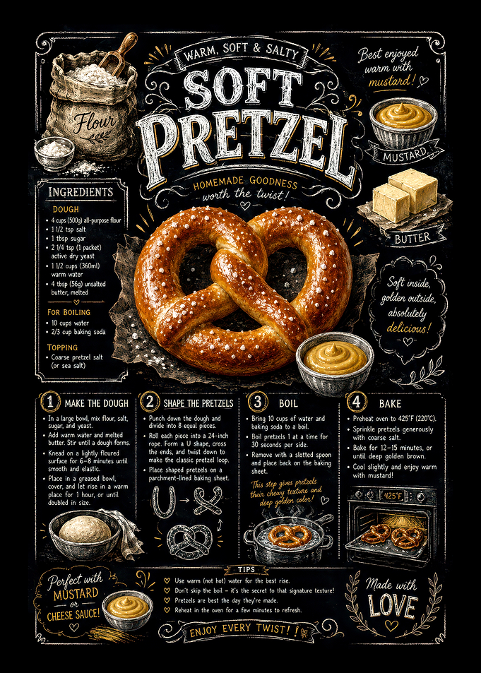Soft Pretzel Recipe Chalkboard Art