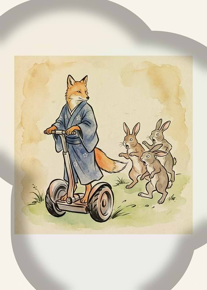 Fox in Kimono Riding a Segway