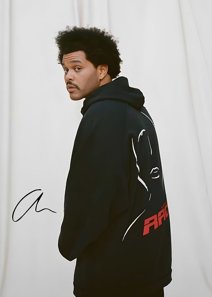 The Weeknd Wearing Graphic Black Hoodie