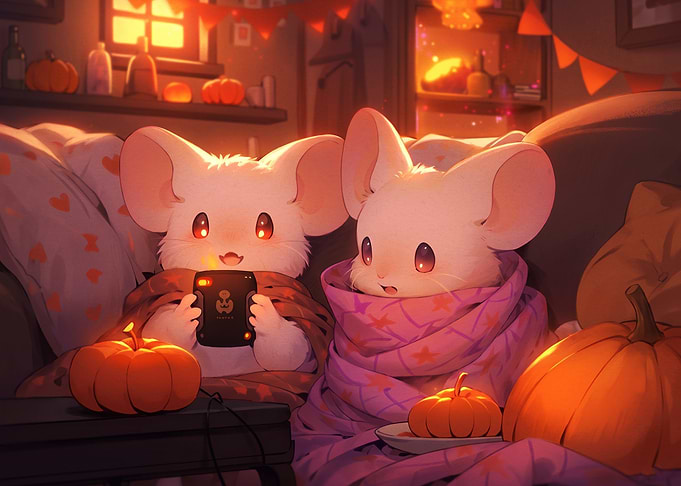 Two Cute Mice Celebrating Halloween