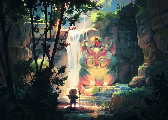 Traveler Meeting a Magical Forest Creature