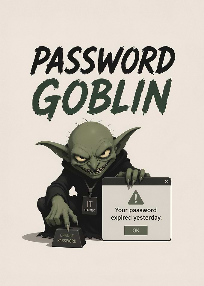 Password Goblin Funny IT Support Cybersecurity Office Wall Art