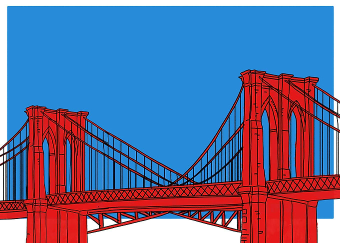 Red Brooklyn Bridge Pop Art Illustration