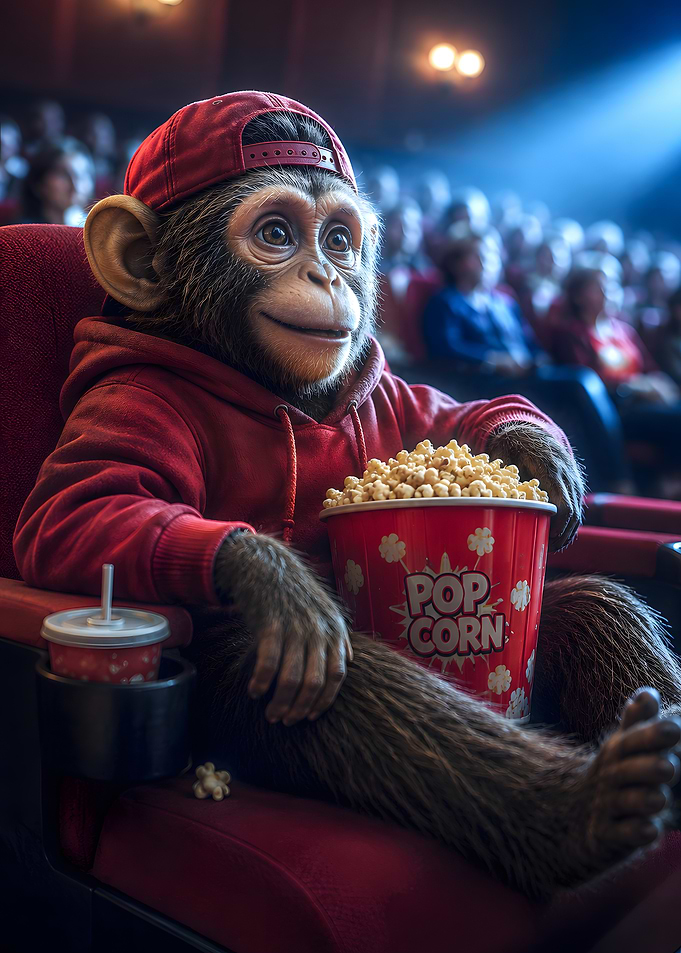 Chimpanzee Watching a Movie