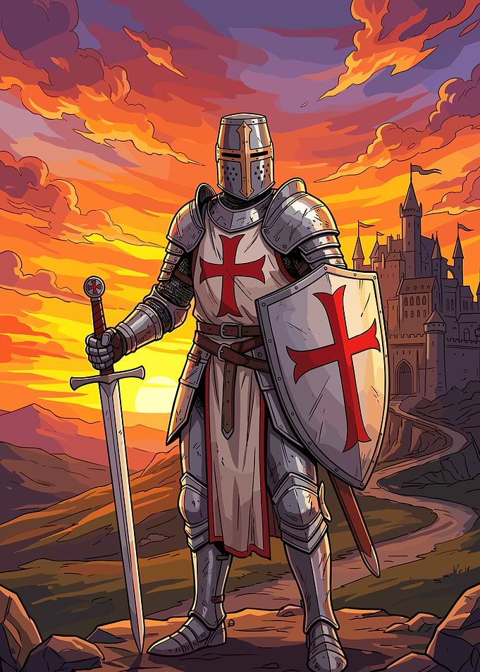 Crusader Knight at Sunset