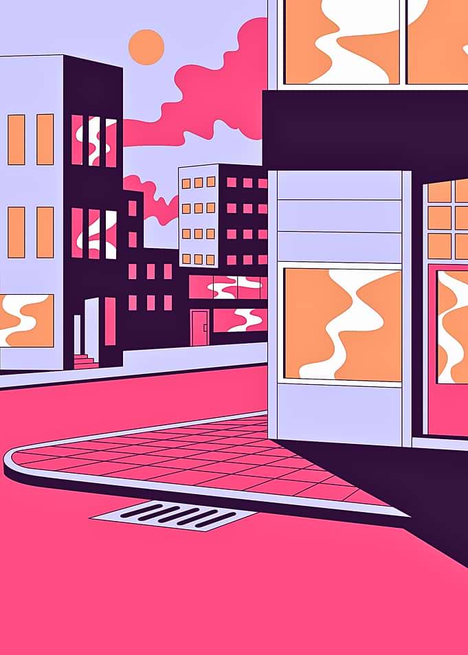 Vibrant Pink City Street Illustration