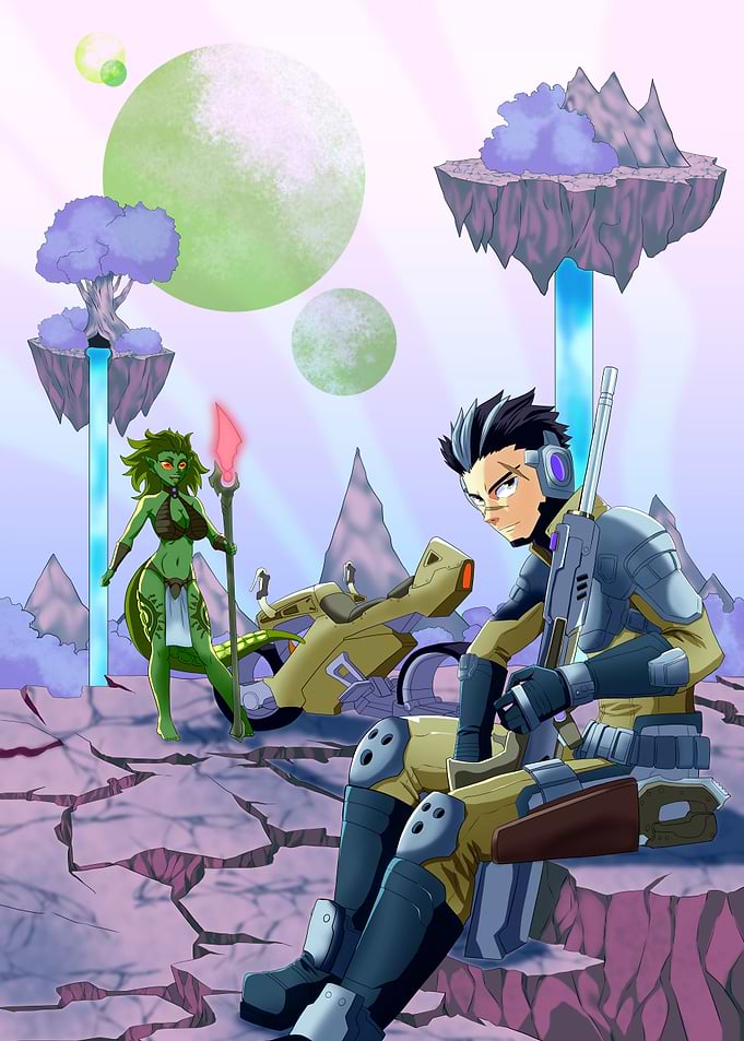 Sci-Fi Warrior and Alien Companion