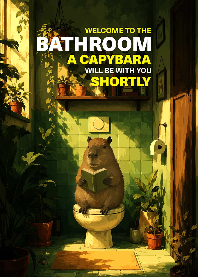 Capybara Reading on Toilet Poster