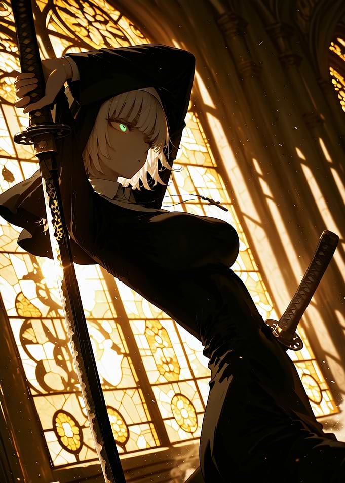 Anime Nun Warrior with Katana