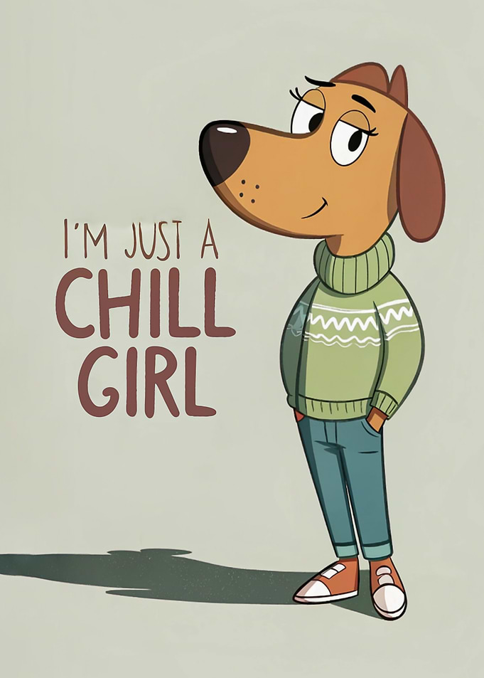 Chill Girl Dog Cartoon Illustration