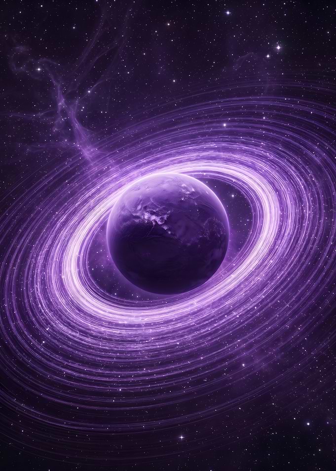 Purple Ringed Planet in Deep Space