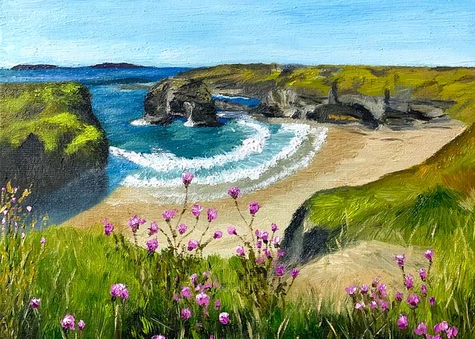Coastal Cove with Wildflowers Painting