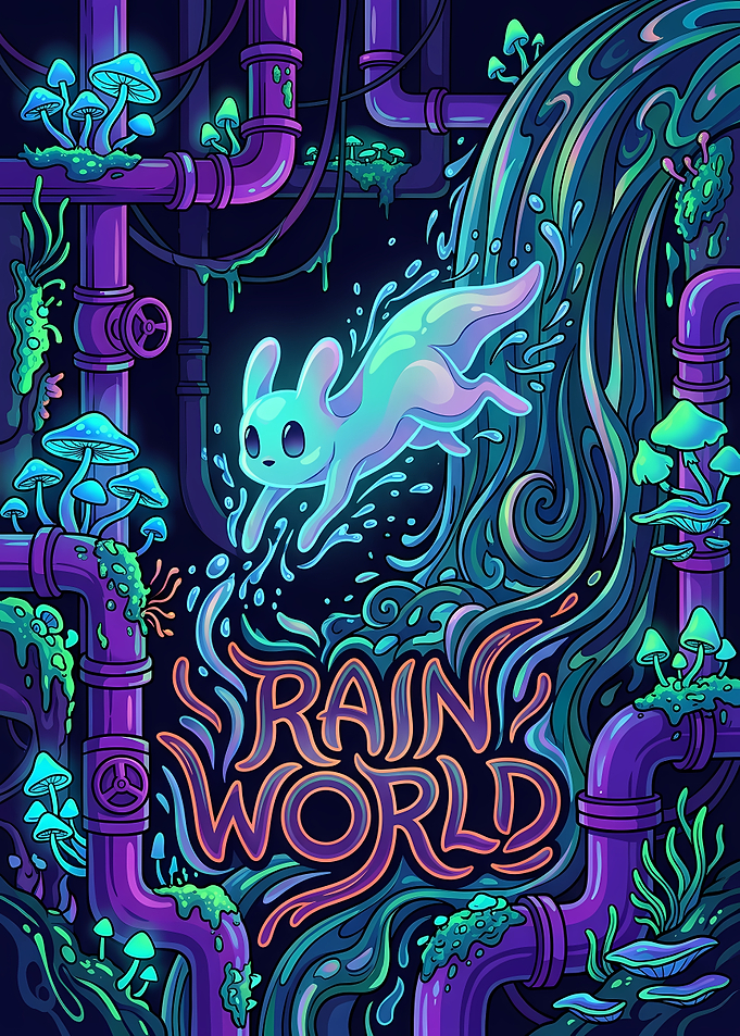 Rain World Slugcat Neon Illustration
