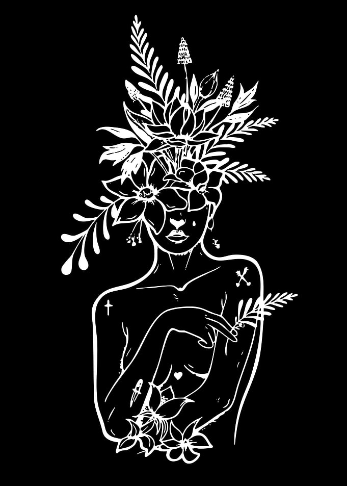 Floral Goddess Line Art Illustration