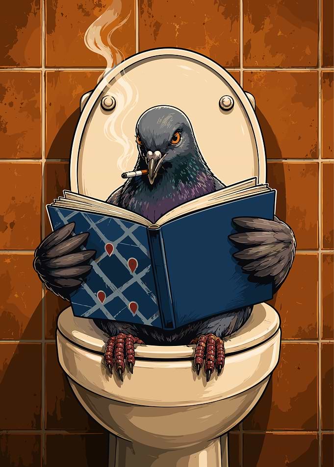 Pigeon Reading on the Toilet