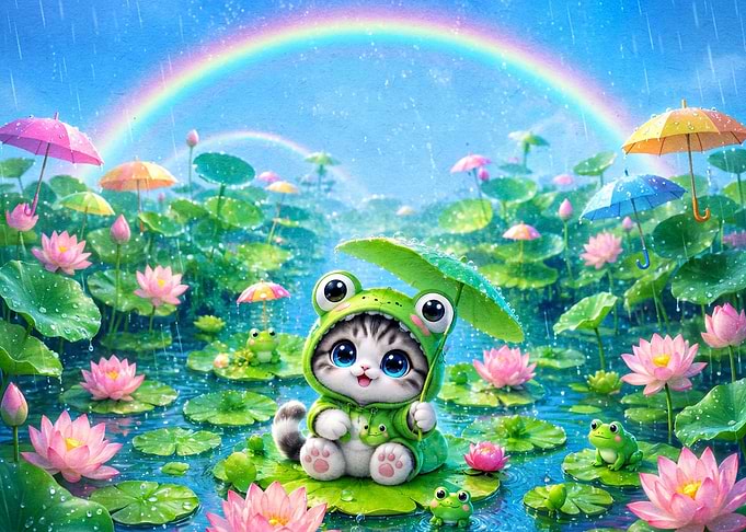 Cute Kitten in Frog Costume