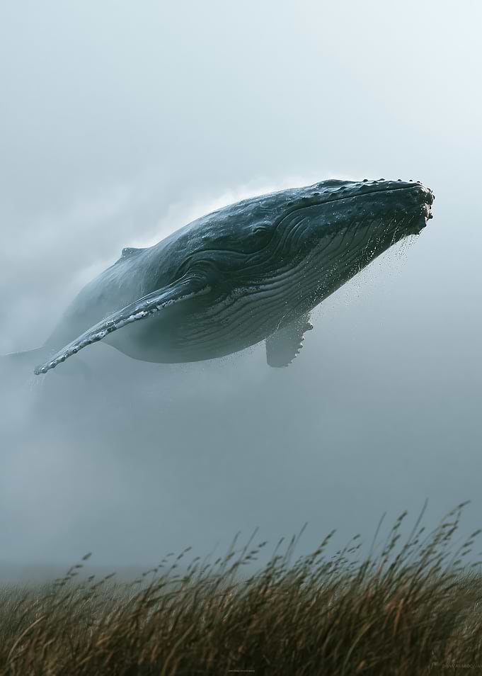Humpback Whale Flying Over Grass