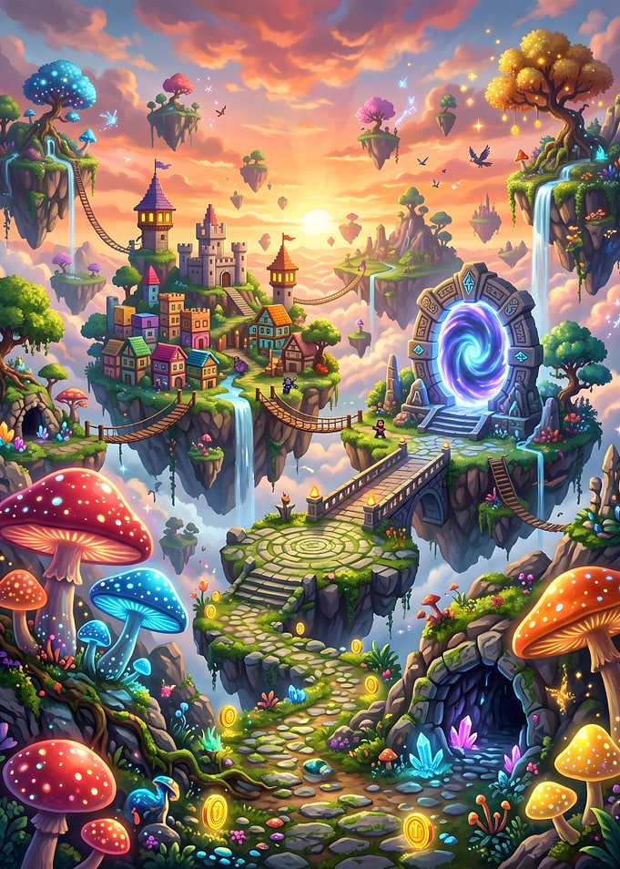 Magical Floating Island Fantasy World