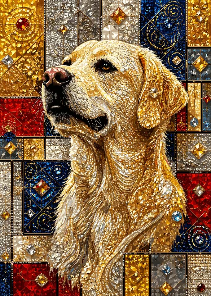 Golden Labrador Jeweled Mosaic Portrait
