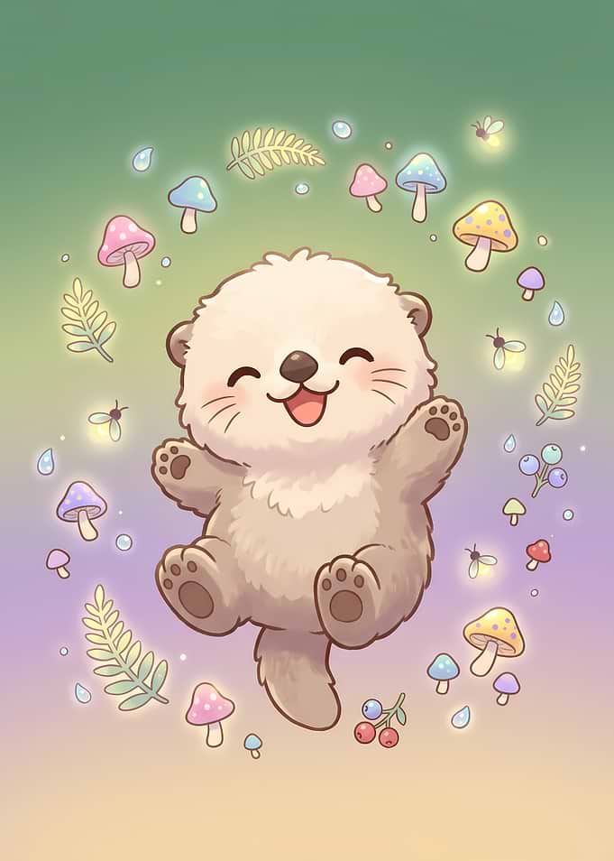 Cute Happy Otter in Magical Forest