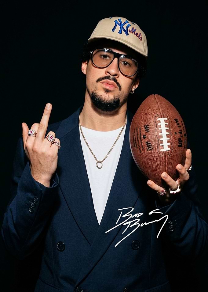 Bad Bunny Portrait with Football