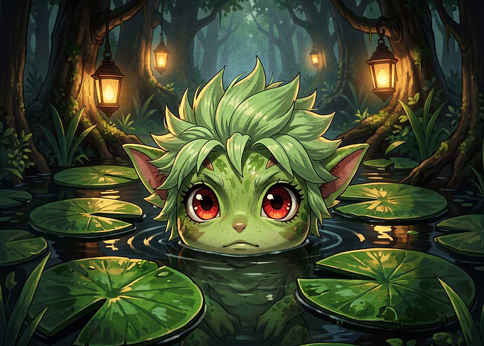 Cute Swamp Creature in Enchanted Forest